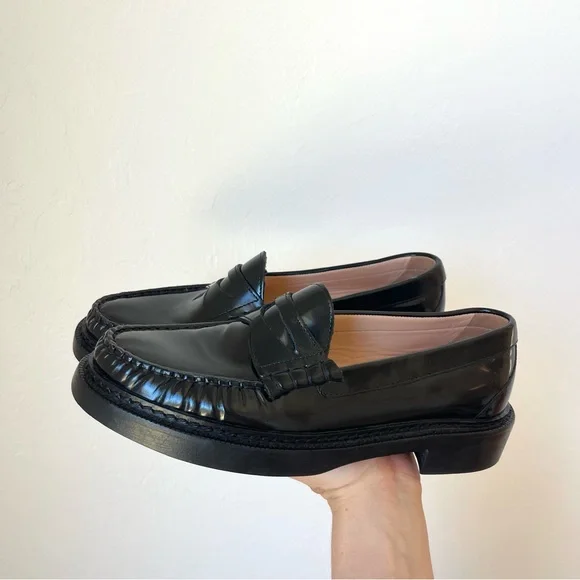 J. Crew Rowan Black Leather Penny Loafers Slip On Business Casual Shoes Size 7 - Picture 4 of 8